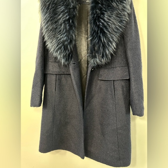 Novelti wool and faux fur trimmed luxurious long coat satin lined size 16 - Picture 2 of 14